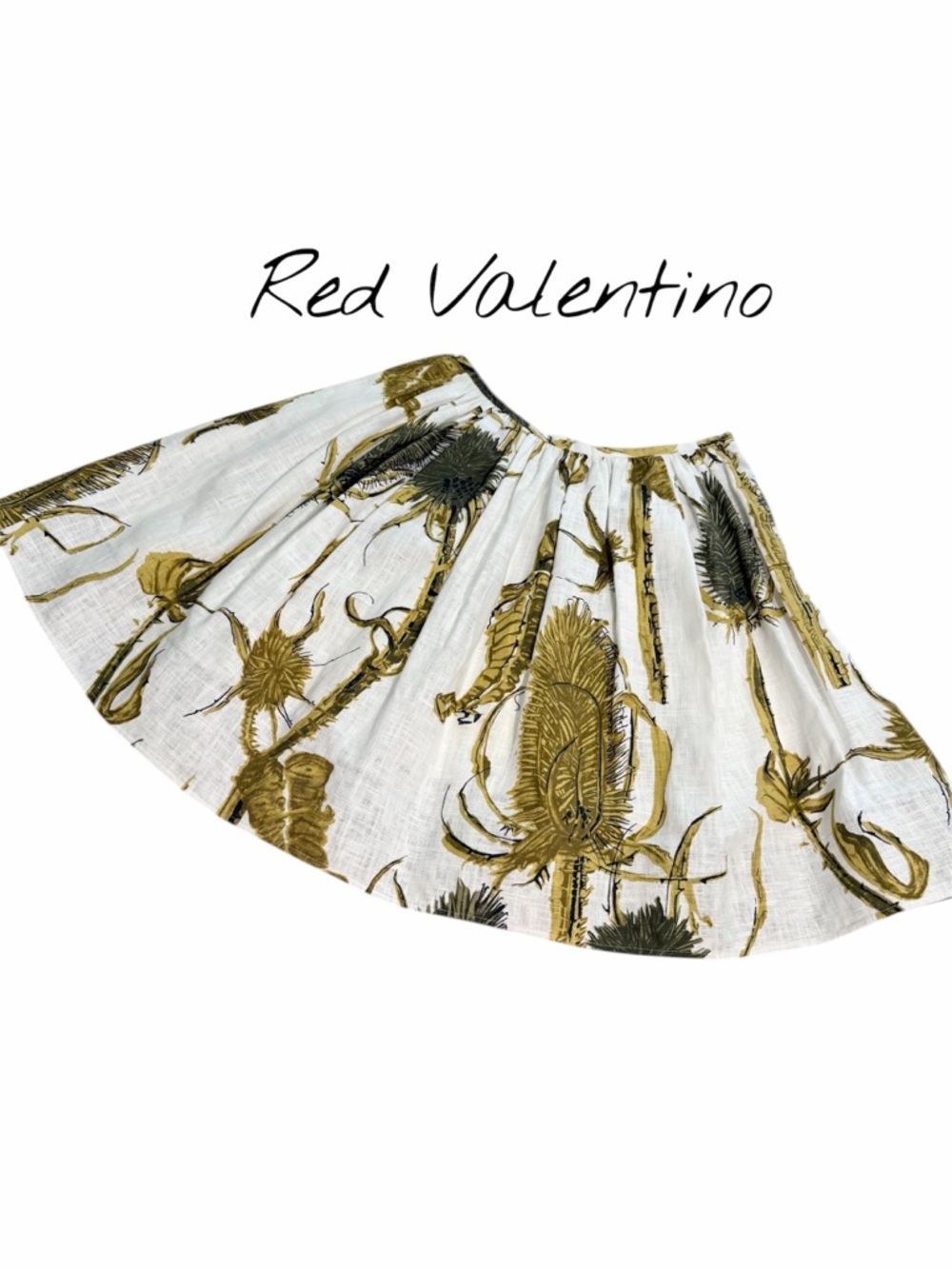 Red Valentino Women's Floral Skirt Size 42 Ramie Full Swing Rockabilly Preppy